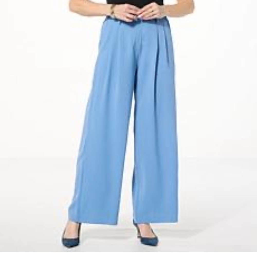 XL Antthony Women's Wide Leg Pull-On Trouser Pant Light Blue Denim Classic Pants